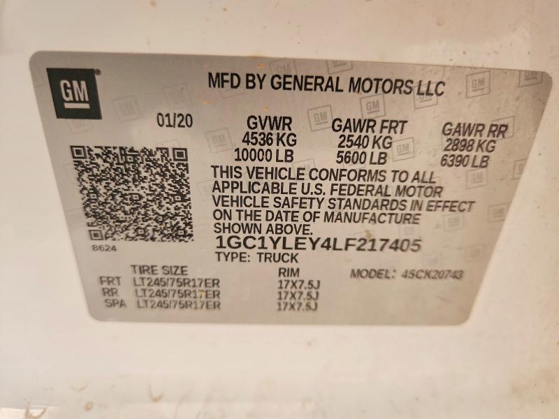 Aukcja sprzedaży 2020 Chevrolet Silverado, vin: 1GC1YLEY4LF217405, numer aukcji: 63235066