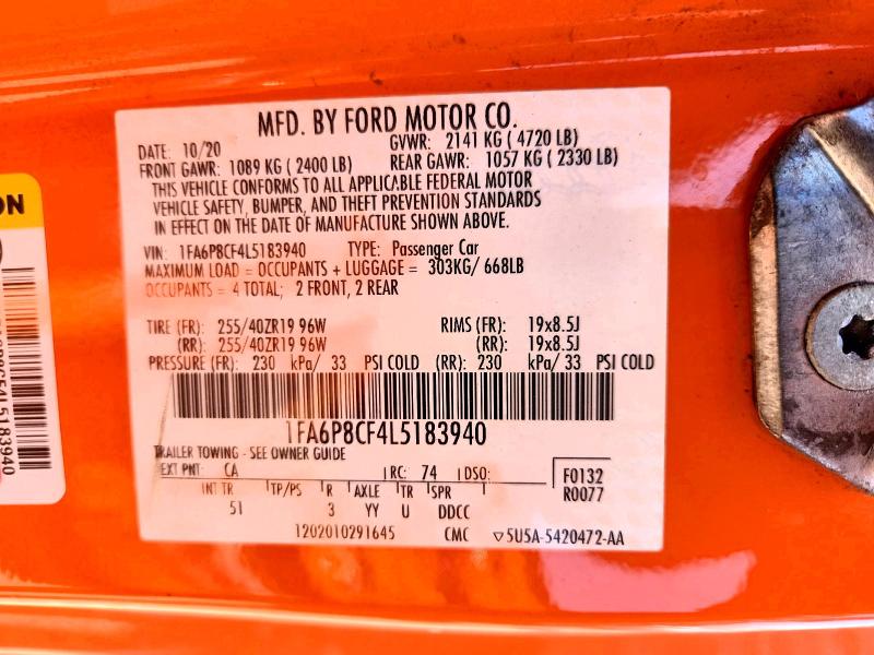 61918286 :رقم المزاد ، 1FA6P8CF4L5183940 vin ، 2020 Ford Mustang مزاد بيع