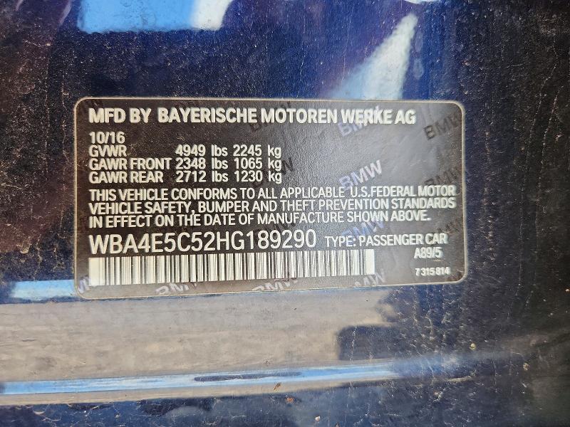 2017 Bmw 440xi მანქანა იყიდება აუქციონზე, vin: WBA4E5C52HG189290, აუქციონის ნომერი: 63714506
