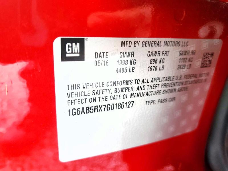 63574906 :رقم المزاد ، 1G6AB5RX7G0186127 vin ، 2016 Cadillac Ats مزاد بيع