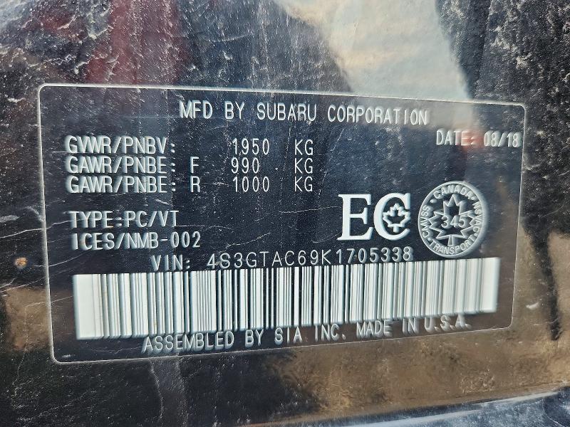 66170066 :رقم المزاد ، 4S3GTAC69K1705338 vin ، 2019 Subaru Impreza مزاد بيع