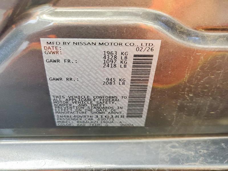 2026 Nissan Altima მანქანა იყიდება აუქციონზე, vin: 1N4BL4DV8TN316188, აუქციონის ნომერი: 64995026