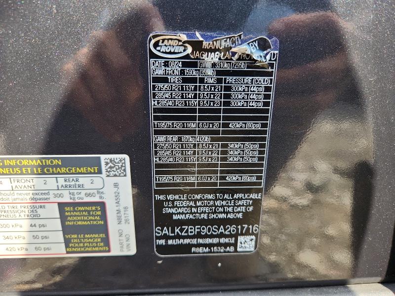 2025 Land Rover Range Rover მანქანა იყიდება აუქციონზე, vin: SALKZBF90SA261716, აუქციონის ნომერი: 65203256