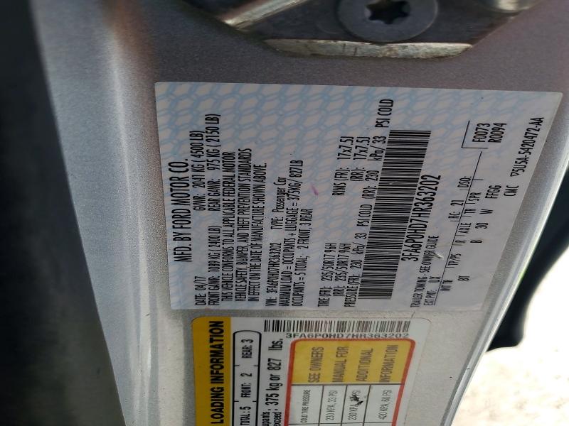 Aukcja sprzedaży 2017 Ford Fusion, vin: 3FA6P0HD7HR363202, numer aukcji: 63623186