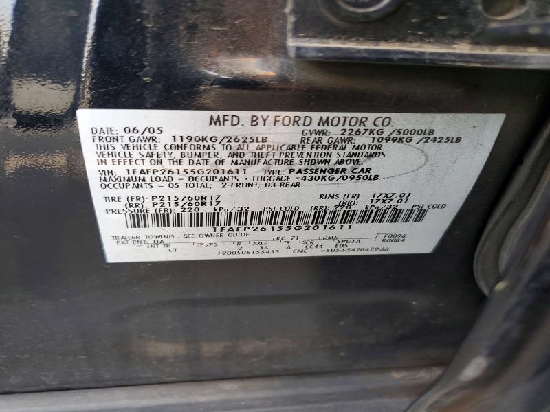 Продажа на аукционе авто 2005 Ford Five Hundred, vin: 1FAFP26155G201611, номер лота: 62095726