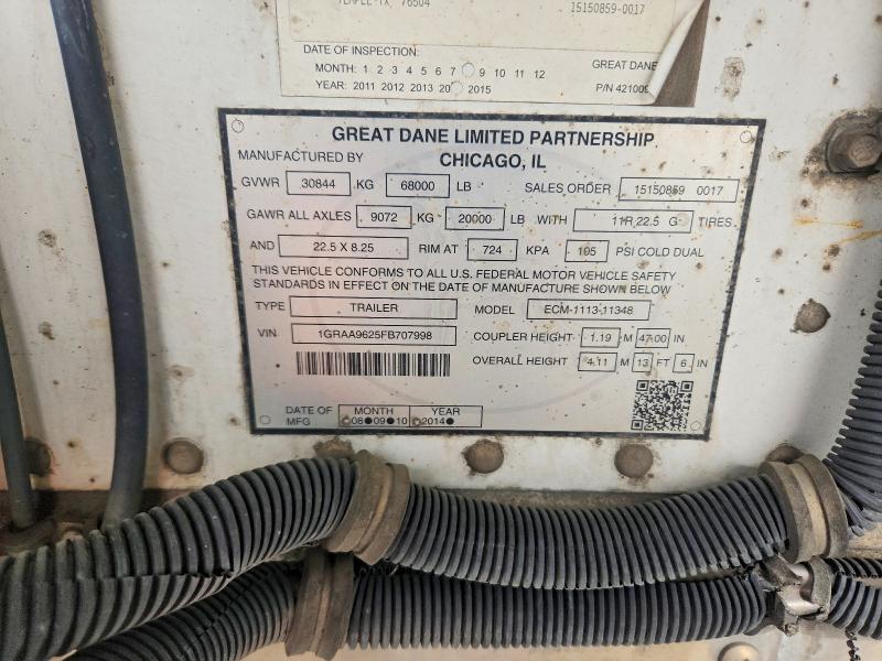 Продажа на аукционе авто 2015 Great Dane Trailers, vin: 1GRAA9625FB707998, номер лота: 69057846