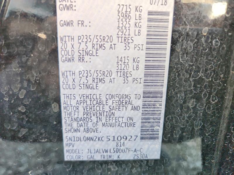 Aukcja sprzedaży 2019 Infiniti Qx60, vin: 5N1DL0MN2KC510927, numer aukcji: 66380906