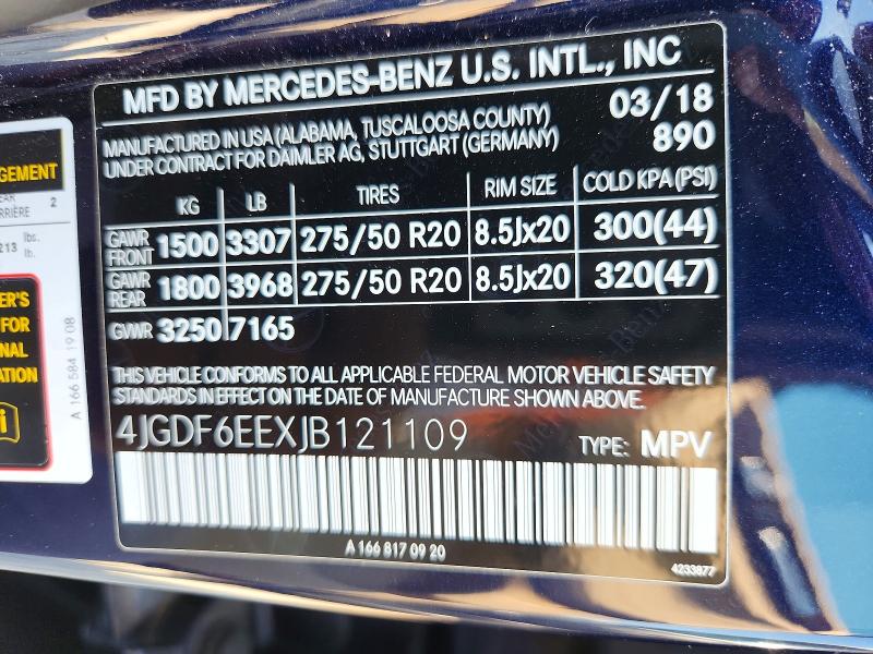 2018 Mercedes-benz Gls მანქანა იყიდება აუქციონზე, vin: 4JGDF6EEXJB121109, აუქციონის ნომერი: 62230416