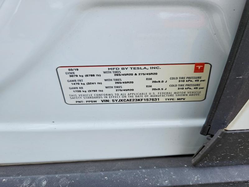 63329846 :رقم المزاد ، 5YJXCAE23KF157631 vin ، 2019 Tesla Model X مزاد بيع