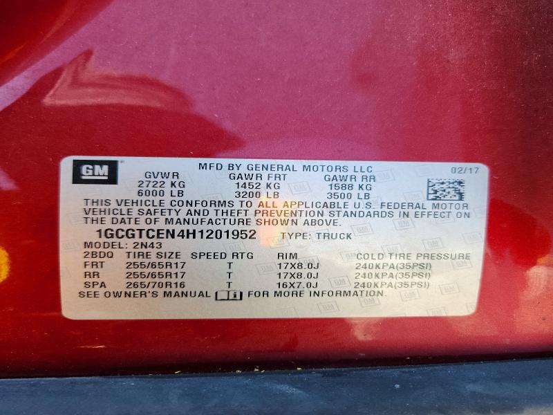 Aukcja sprzedaży 2017 Chevrolet Colorado, vin: 1GCGTCEN4H1201952, numer aukcji: 67355376