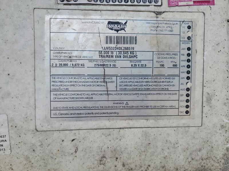 Продажа на аукционе авто 2013 Wabash Dry Freight Trailer, vin: 1JJV532D4DL768519, номер лота: 63861696