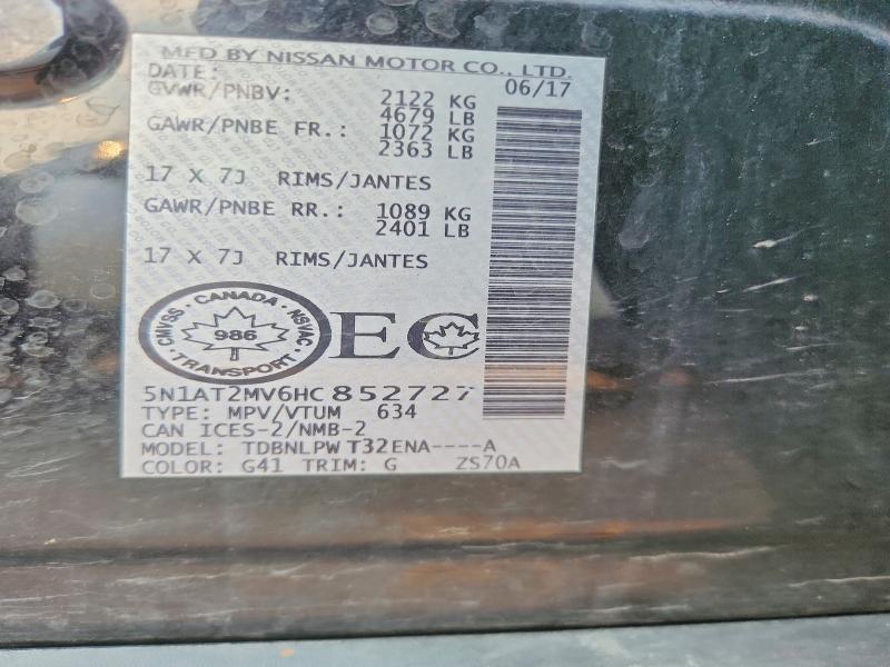 65052326 :رقم المزاد ، 5N1AT2MV6HC852727 vin ، 2017 Nissan Rogue مزاد بيع