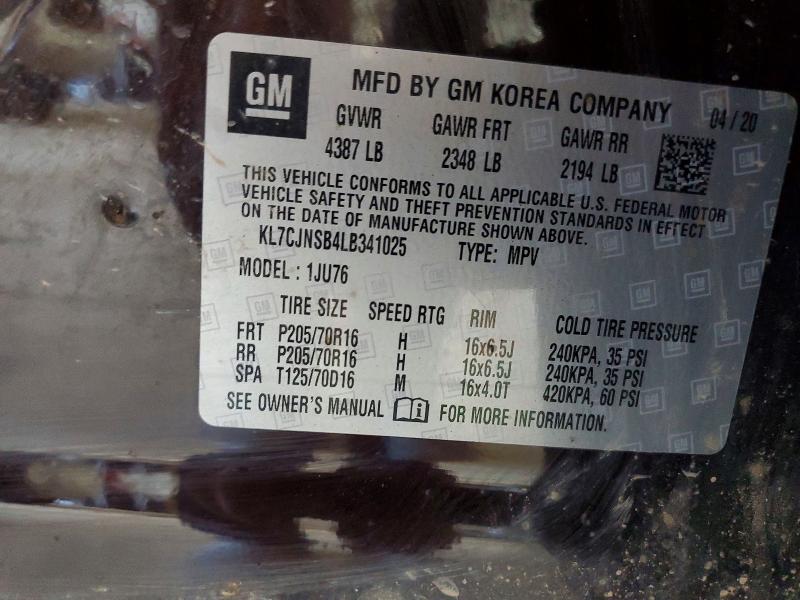 63730136 :رقم المزاد ، KL7CJNSB4LB341025 vin ، 2020 Chevrolet Trax مزاد بيع