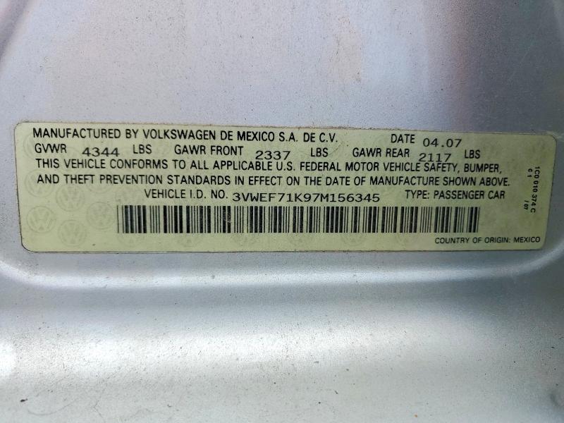 Продажа на аукционе авто 2007 Volkswagen Jetta, vin: 3VWEF71K97M156345, номер лота: 65663946