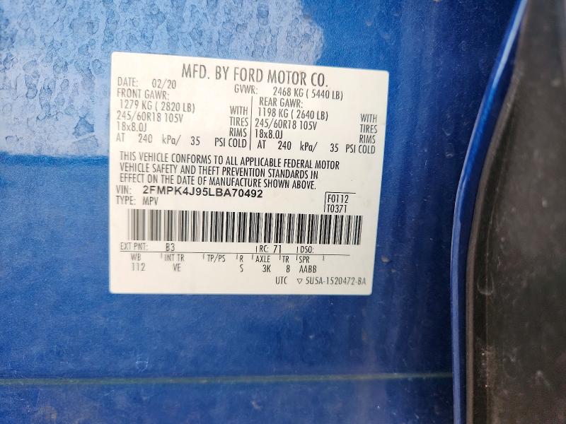 2020 Ford Edge მანქანა იყიდება აუქციონზე, vin: 2FMPK4J95LBA70492, აუქციონის ნომერი: 67104386