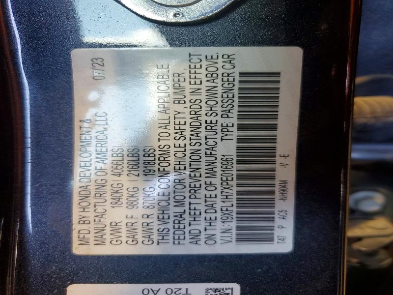 2023 Honda Civic მანქანა იყიდება აუქციონზე, vin: 19XFL1H7XPE016961, აუქციონის ნომერი: 64293086