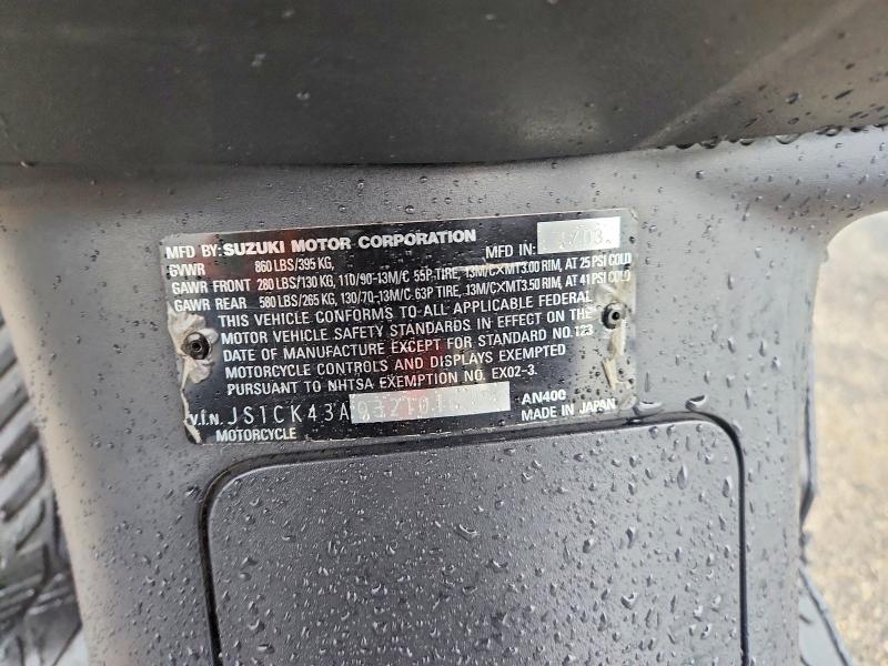 2003 Suzuki An400 მანქანა იყიდება აუქციონზე, vin: JS1CK43A932101642, აუქციონის ნომერი: 64423616