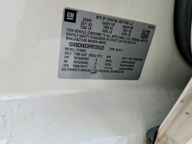 64184396 :رقم المزاد ، 1GNSCKKC8FR726025 vin ، 2015 Chevrolet Suburban مزاد بيع