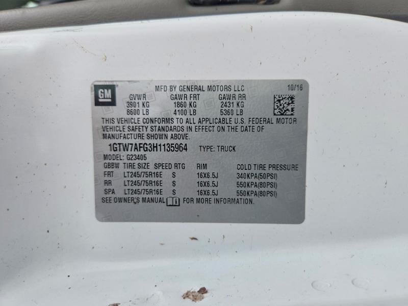 Продаж на аукціоні авто 2017 Gmc Savana, vin: 1GTW7AFG3H1135964, номер лоту: 64449296