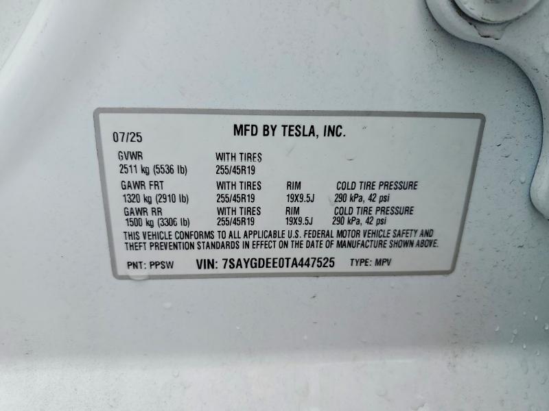 2026 Tesla Model Y მანქანა იყიდება აუქციონზე, vin: 7SAYGDEE0TA447525, აუქციონის ნომერი: 63500316