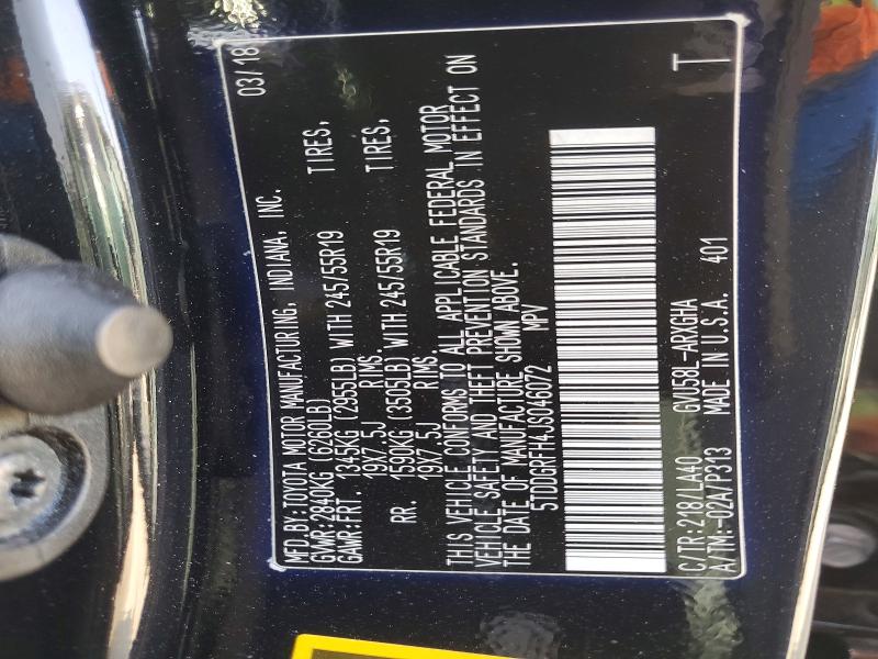 Aukcja sprzedaży 2018 Toyota Highlander Hybrid, vin: 5TDDGRFH4JS046072, numer aukcji: 63912216