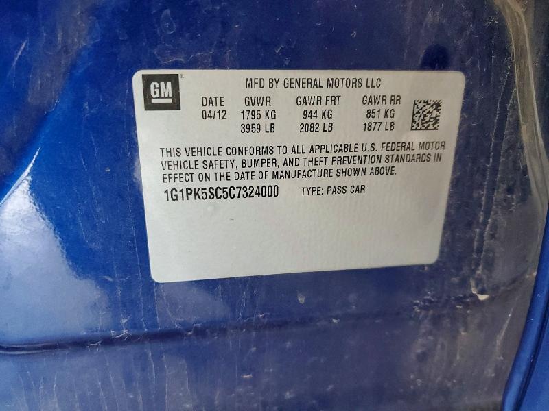 65022816 :رقم المزاد ، 1G1PK5SC5C7324000 vin ، 2012 Chevrolet Cruze مزاد بيع