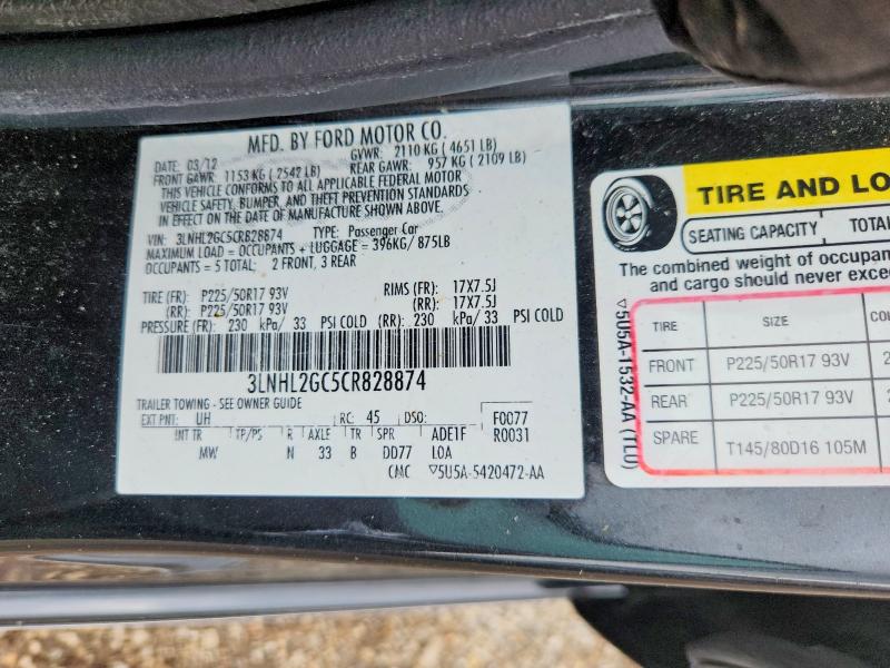 2012 Lincoln Mkz მანქანა იყიდება აუქციონზე, vin: 3LNHL2GC5CR828874, აუქციონის ნომერი: 64999996