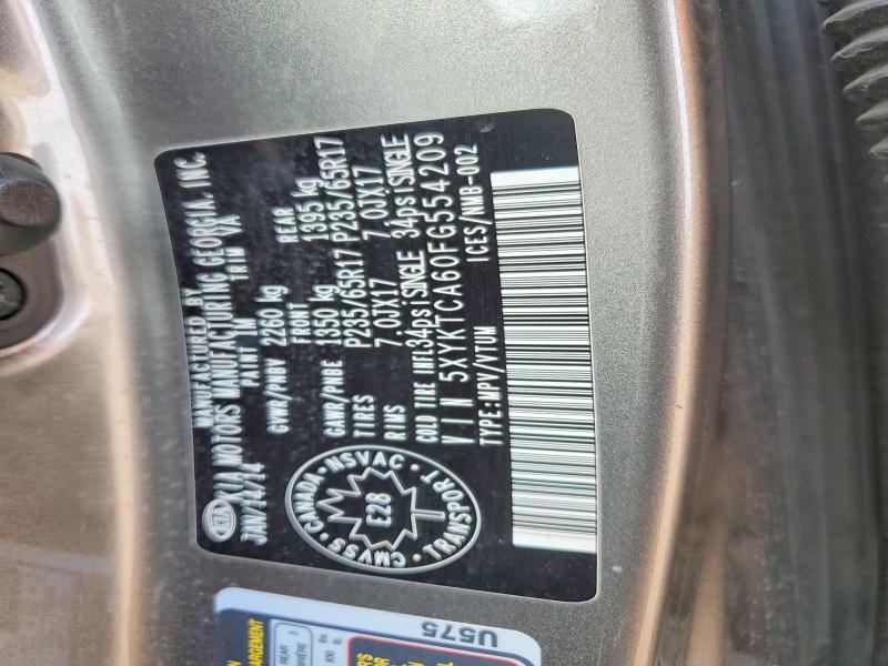 Aukcja sprzedaży 2015 Kia Sorento, vin: 5XYKTCA60FG554209, numer aukcji: 65350376