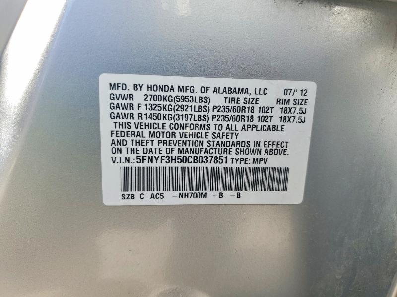 Продаж на аукціоні авто 2012 Honda Pilot, vin: 5FNYF3H50CB037851, номер лоту: 65323196