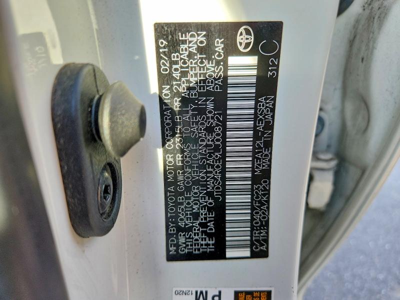 66507606 :رقم المزاد ، JTDS4RCE9LJ008721 vin ، 2020 Toyota Corolla مزاد بيع
