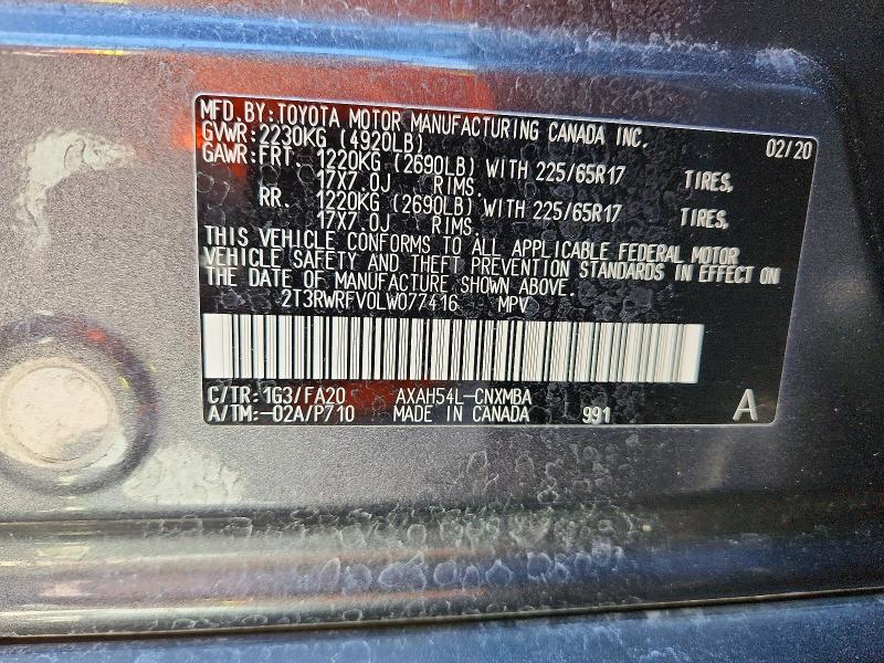 Aukcja sprzedaży 2020 Toyota Rav4 Hybrid, vin: 2T3RWRFV0LW077416, numer aukcji: 66289746