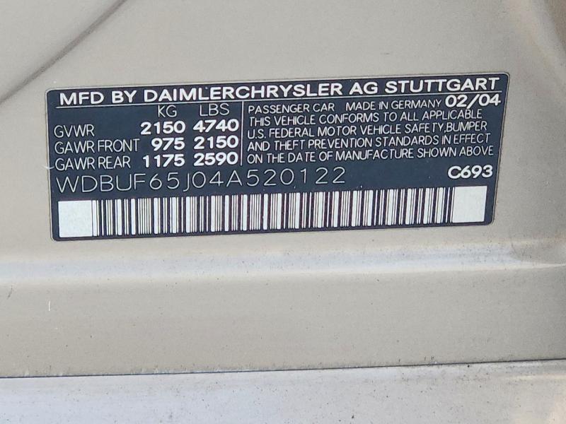 2004 Mercedes-benz E მანქანა იყიდება აუქციონზე, vin: WDBUF65J04A520122, აუქციონის ნომერი: 64079636