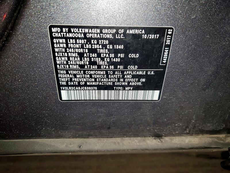 65083846 :رقم المزاد ، 1V2LR2CA5JC539375 vin ، 2018 Volkswagen Atlas مزاد بيع