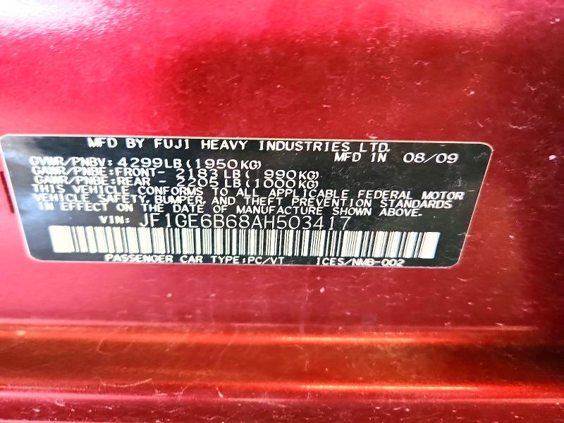 2010 Subaru Impreza მანქანა იყიდება აუქციონზე, vin: JF1GE6B68AH503417, აუქციონის ნომერი: 64025636