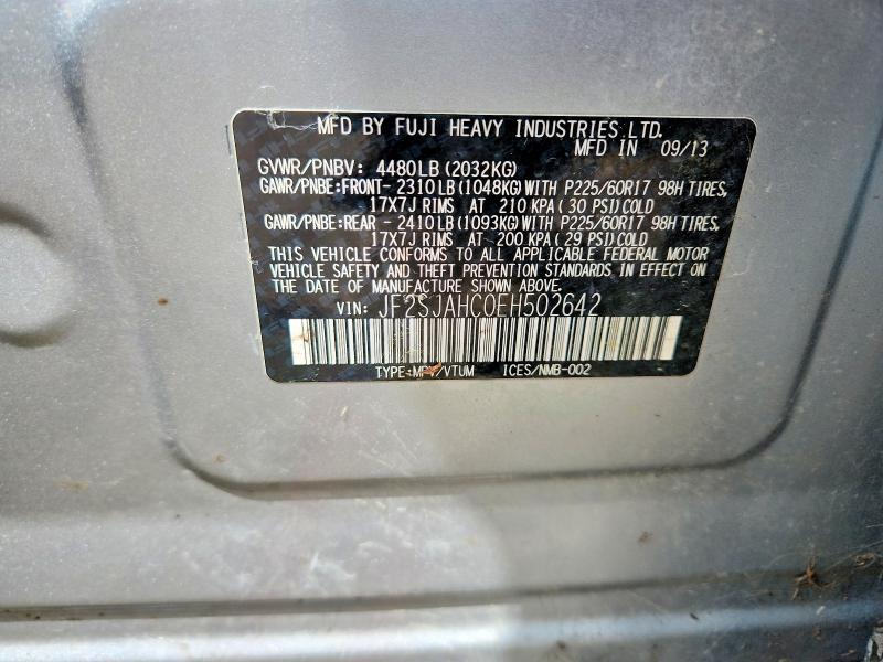 Aukcja sprzedaży 2014 Subaru Forester, vin: JF2SJAHC0EH502642, numer aukcji: 63564336