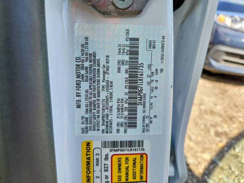 Продаж на аукціоні авто 2020 Ford Fusion, vin: 3FA6P0G71LR161735, номер лоту: 64919406