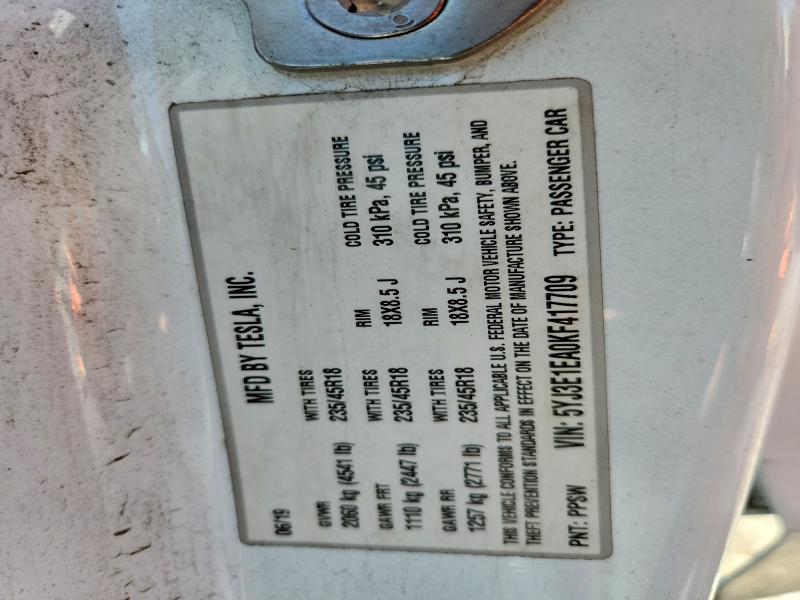 66515196 :رقم المزاد ، 5YJ3E1EA0KF417709 vin ، 2019 Tesla Model 3 مزاد بيع