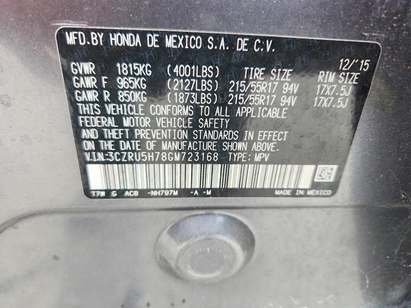 2016 Honda Hr-v მანქანა იყიდება აუქციონზე, vin: 3CZRU5H78GM723168, აუქციონის ნომერი: 64447666