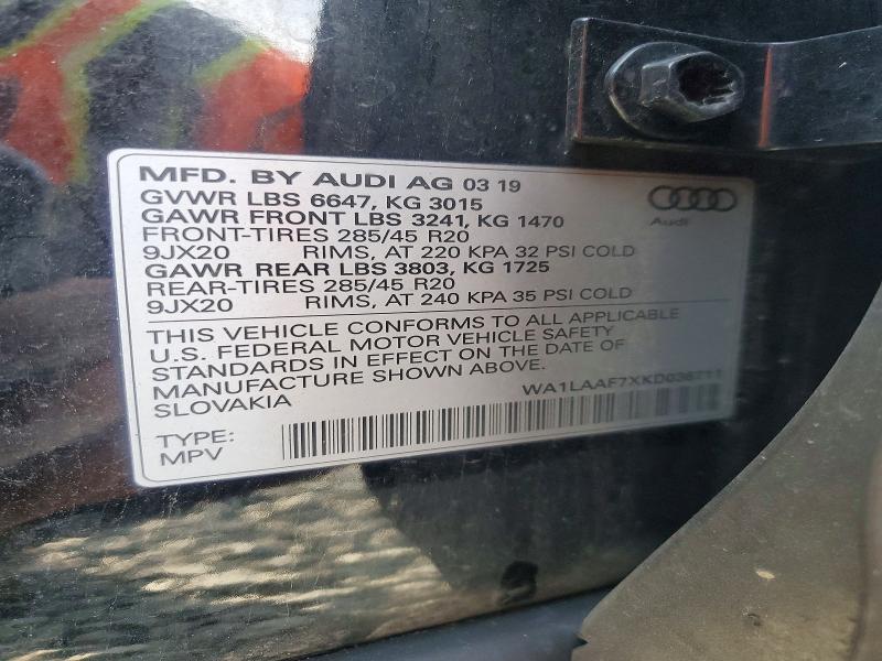 Aukcja sprzedaży 2019 Audi Q7, vin: WA1LAAF7XKD036711, numer aukcji: 66453846
