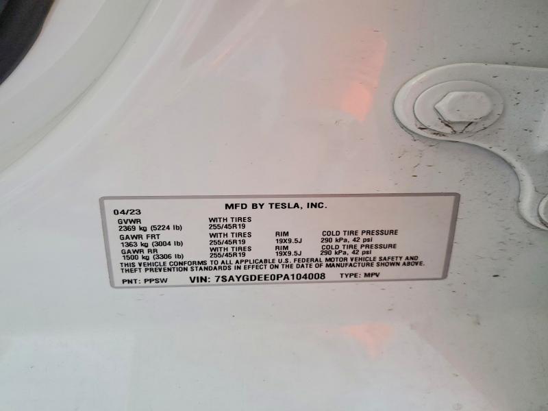66583846 :رقم المزاد ، 7SAYGDEE0PA104008 vin ، 2023 Tesla Model Y مزاد بيع