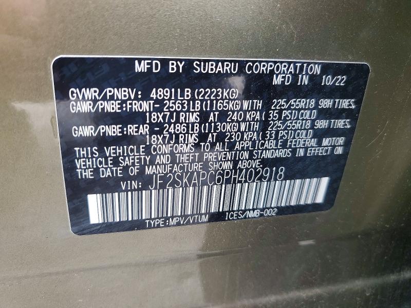 Aukcja sprzedaży 2023 Subaru Forester, vin: JF2SKAPC6PH402918, numer aukcji: 63872136