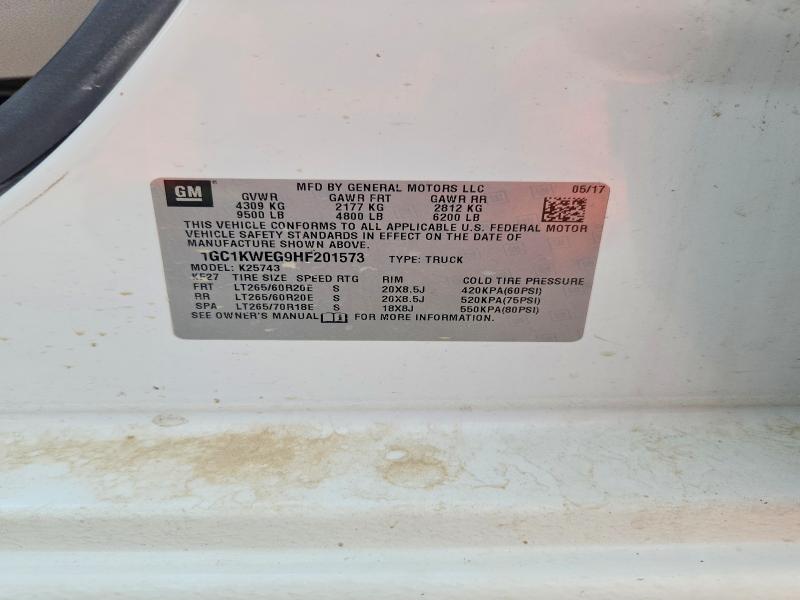 66595886 :رقم المزاد ، 1GC1KWEG9HF201573 vin ، 2017 Chevrolet Silverado مزاد بيع