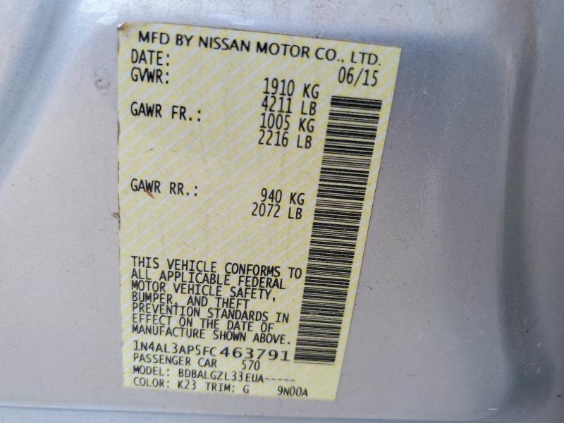 Aukcja sprzedaży 2015 Nissan Altima, vin: 1N4AL3AP5FC463791, numer aukcji: 62541826
