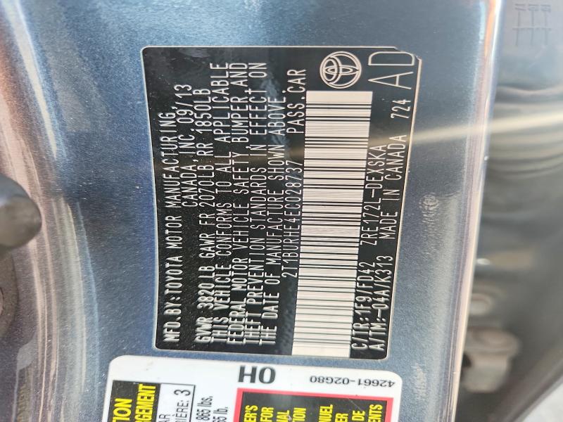 2014 Toyota Corolla მანქანა იყიდება აუქციონზე, vin: 2T1BURHE4EC028737, აუქციონის ნომერი: 65860116