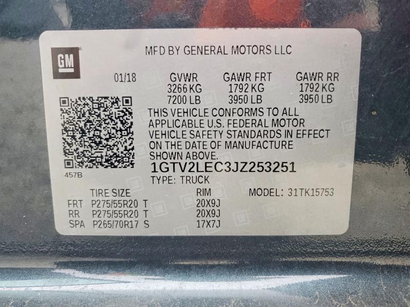 63096746 :رقم المزاد ، 1GTV2LEC3JZ253251 vin ، 2018 Gmc Sierra مزاد بيع