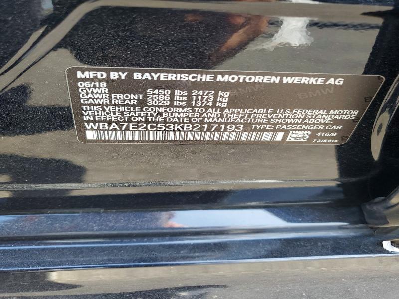 Продаж на аукціоні авто 2019 Bmw 740, vin: WBA7E2C53KB217193, номер лоту: 64956466