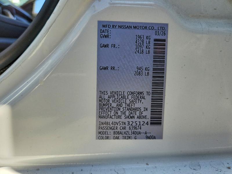 2026 Nissan Altima მანქანა იყიდება აუქციონზე, vin: 1N4BL4DV5TN325124, აუქციონის ნომერი: 66146526