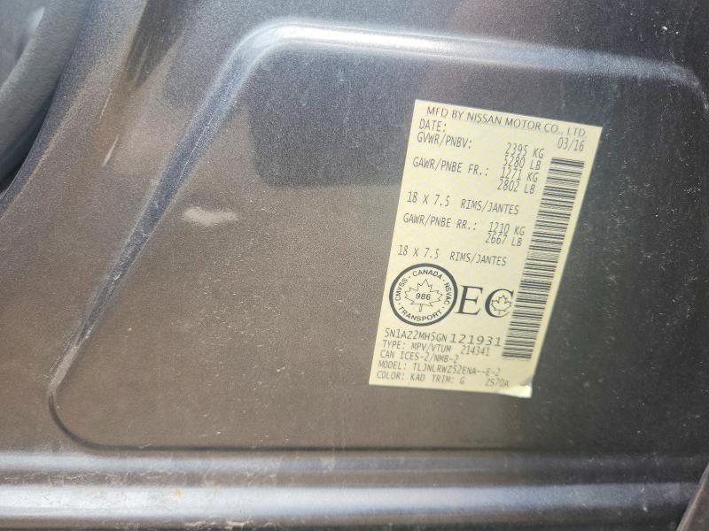63534296 :رقم المزاد ، 5N1AZ2MH5GN121931 vin ، 2016 Nissan Murano مزاد بيع