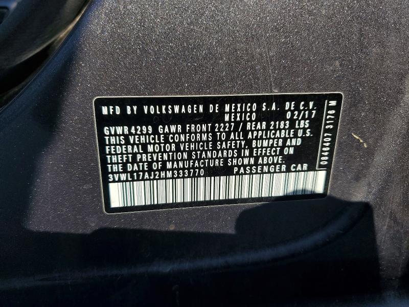66231606 :رقم المزاد ، 3VWL17AJ2HM333770 vin ، 2017 Volkswagen Jetta مزاد بيع