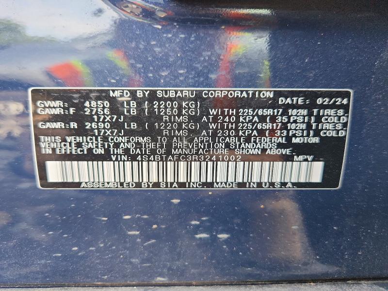 Aukcja sprzedaży 2024 Subaru Outback, vin: 4S4BTAFC3R3241002, numer aukcji: 64460046